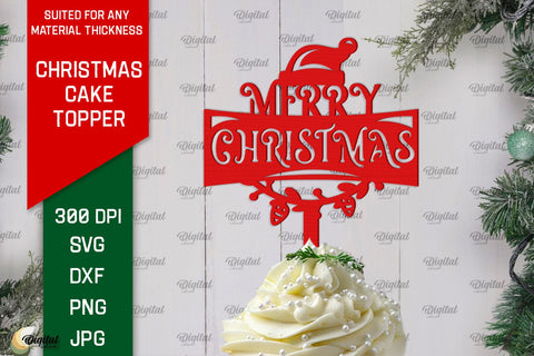 Christmas Cake Toppers LaserCut Bundle. Merry Christmas SVG SVG Evgenyia Guschina 