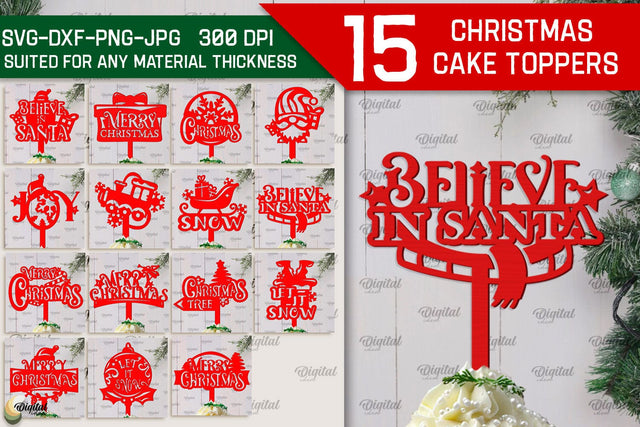Christmas Cake Toppers LaserCut Bundle. Merry Christmas SVG SVG Evgenyia Guschina 