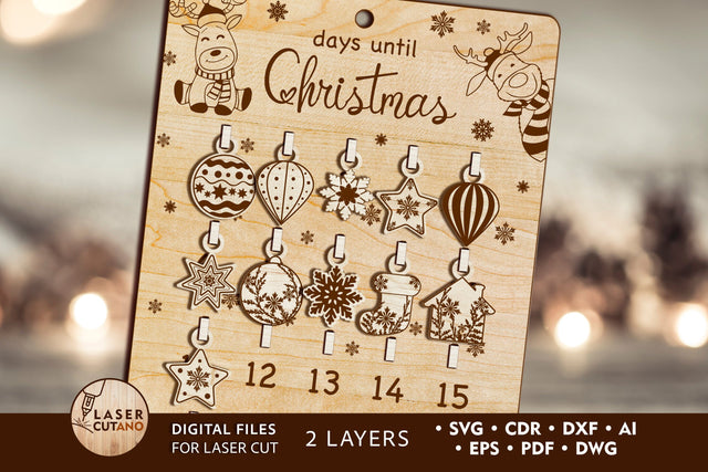 Christmas Calendar Decorative Wood Cut Template LAser Cut Files SVG LaserCutano 