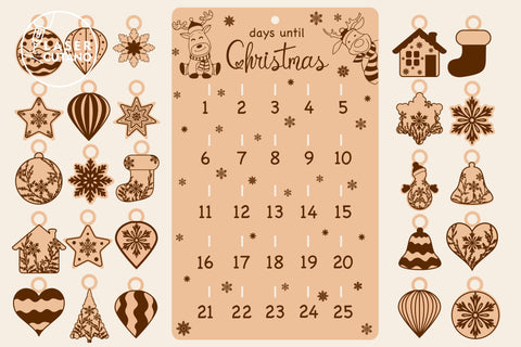 Christmas Calendar Decorative Wood Cut Template LAser Cut Files SVG LaserCutano 