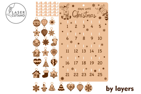 Christmas Calendar Decorative Wood Cut Template LAser Cut Files SVG LaserCutano 