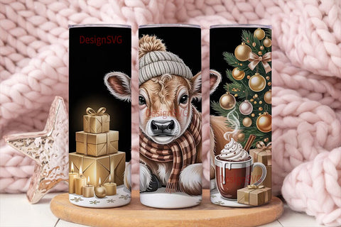 Christmas Calf 20oz Tumbler Wrap Sublimation DesignSVG 