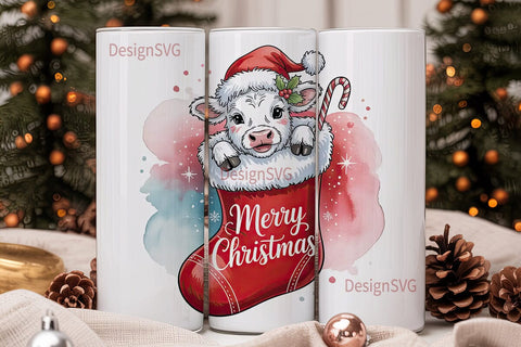 Christmas Calf in Stocking 20oz Tumbler Sublimation DesignSVG 