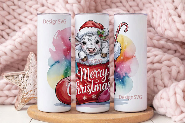 Christmas Calf in Stocking 20oz Tumbler Sublimation DesignSVG 