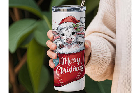 Christmas Calf in Stocking 20oz Tumbler Sublimation DesignSVG 