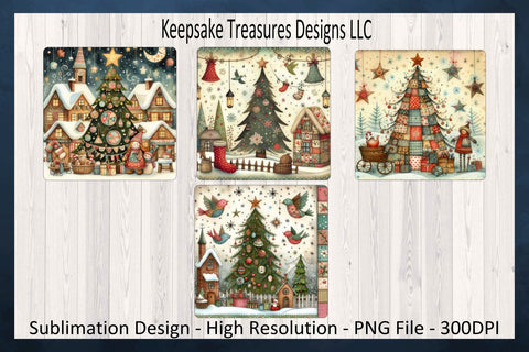 Christmas Calico Square Coasters Set #1 Holiday Sublimation Png, Digital Download Sublimation Keepsake Treasures Designs LLC. 