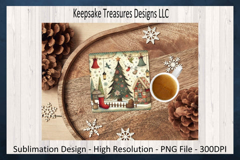Christmas Calico Square Coasters Set #1 Holiday Sublimation Png, Digital Download Sublimation Keepsake Treasures Designs LLC. 