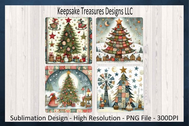 Christmas Calico Square Coasters Set #2 Holiday Home Decor, Sublimation Png Sublimation Keepsake Treasures Designs LLC. 