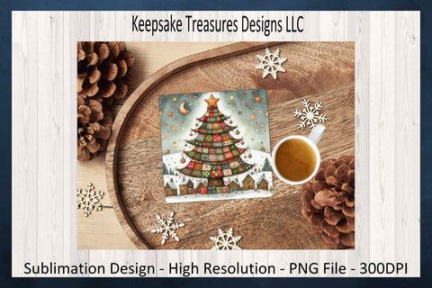 Christmas Calico Square Coasters Set #2 Holiday Home Decor, Sublimation Png Sublimation Keepsake Treasures Designs LLC. 