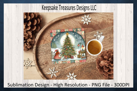 Christmas Calico Square Coasters Set #2 Holiday Home Decor, Sublimation Png Sublimation Keepsake Treasures Designs LLC. 