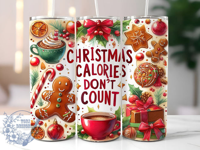 Christmas Calories Don't Count 20oz Skinny Tumbler PNG, Christmas Tumbler Sublimation Wrap, Straight & Tapered Tumbler Wrap, Instant Digital Download Sublimation ToriDesigns 