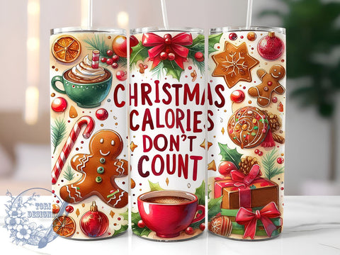 Christmas Calories Don't Count 20oz Skinny Tumbler PNG, Christmas Tumbler Sublimation Wrap, Straight & Tapered Tumbler Wrap, Instant Digital Download Sublimation ToriDesigns 