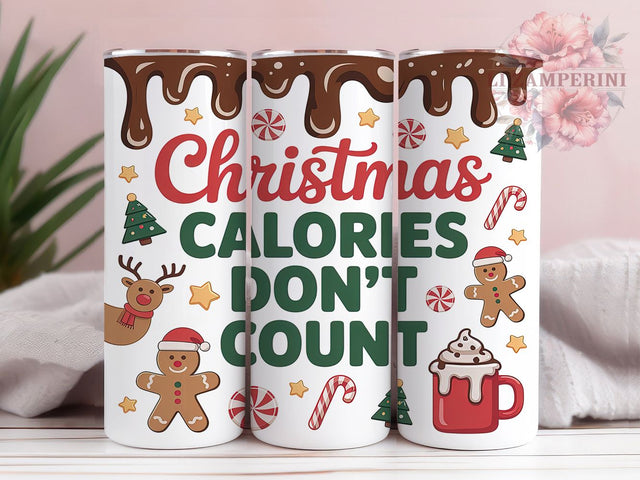 Christmas Calories Funny Tumbler, 3D Puff Cake Tumbler, 20Oz Sublimation, Christmas Cake Printable, Funny Holiday Quote Wrap, 3D Christmas Design, Festive Dessert Art Sublimation Li Zamperini 