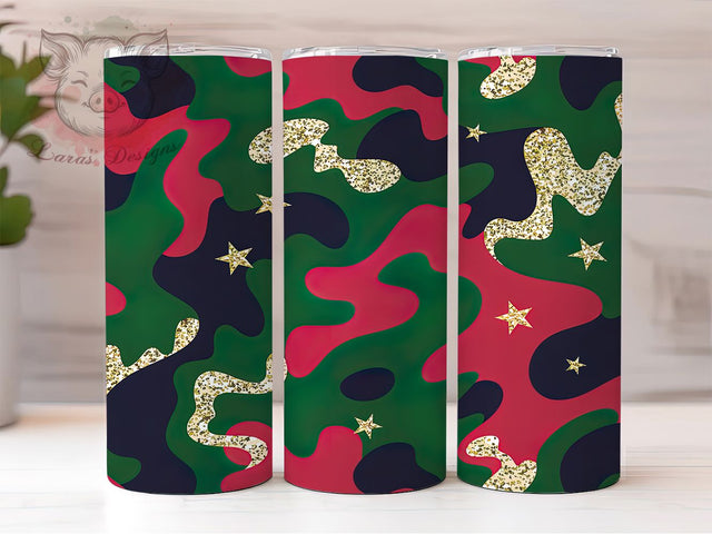 Christmas Camo Gold Reindeer Tumbler, Gold Reindeer Sublimation Design, Holiday Stars Art, 20oz Xmas Tumbler, Whimsical Reindeer Mug, Stylish Holiday Cup, Festive Camo Wrap Sublimation Lara' s Designs 