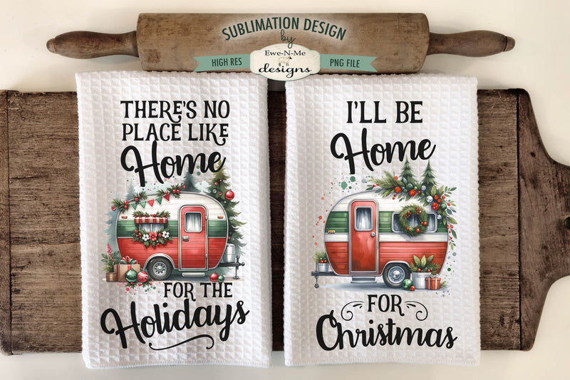 Christmas Camper Sublimation Kitchen Towel Designs - PNG Designs Sublimation Ewe-N-Me Designs 