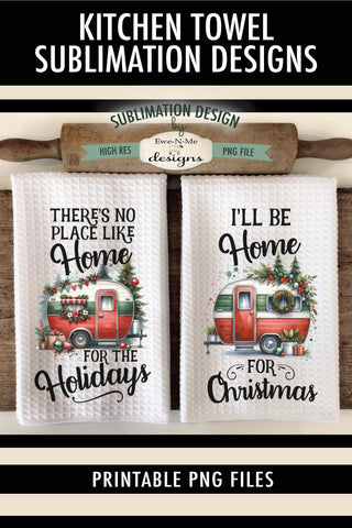 Christmas Camper Sublimation Kitchen Towel Designs - PNG Designs Sublimation Ewe-N-Me Designs 