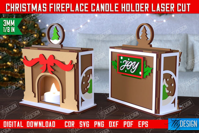 Christmas Candle Holder | Candlestick | Decorative Fireplace | Christmas Decor | CNC File SVG Fly Design 