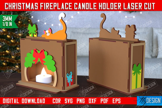 Christmas Candle Holder | Candlestick | Decorative Fireplace | Christmas Decor | CNC File SVG Fly Design 