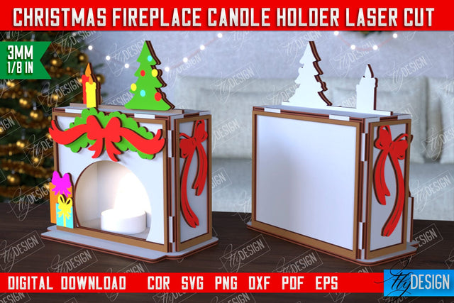 Christmas Candle Holder | Candlestick | Decorative Fireplace | Christmas Decor | CNC File SVG Fly Design 