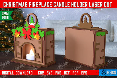 Christmas Candle Holder | Candlestick | Decorative Fireplace | Christmas Decor | CNC File SVG Fly Design 