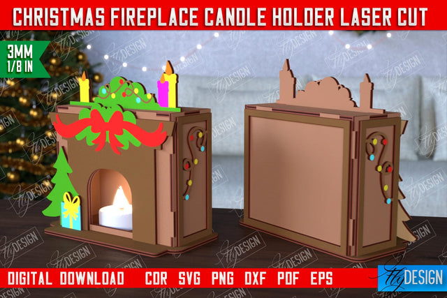 Christmas Candle Holder | Candlestick | Decorative Fireplace | Christmas Decor | CNC File SVG Fly Design 