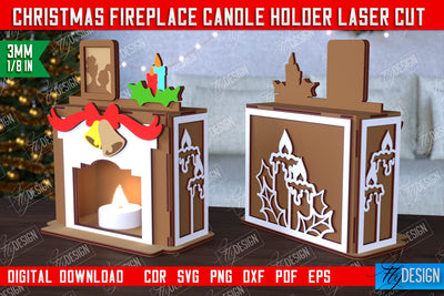 Christmas Candle Holder | Candlestick | Decorative Fireplace | Christmas Decor | CNC File SVG Fly Design 