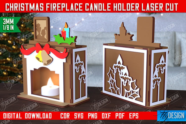 Christmas Candle Holder | Candlestick | Decorative Fireplace | Christmas Decor | CNC File SVG Fly Design 