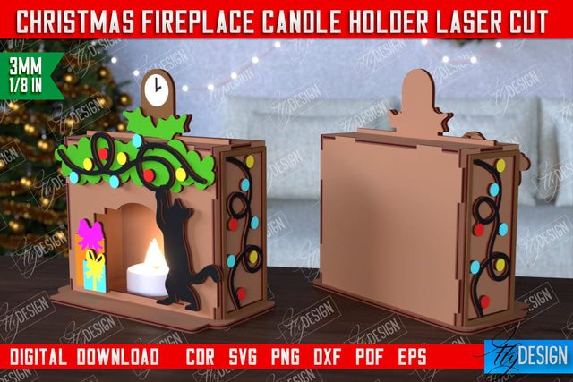 Christmas Candle Holder | Candlestick | Decorative Fireplace | Christmas Decor | CNC File SVG Fly Design 