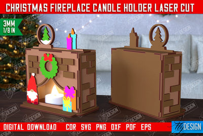 Christmas Candle Holder | Candlestick | Decorative Fireplace | Christmas Decor | CNC File SVG Fly Design 