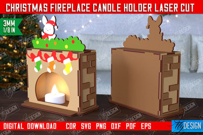 Christmas Candle Holder | Candlestick | Decorative Fireplace | Christmas Decor | CNC File SVG Fly Design 