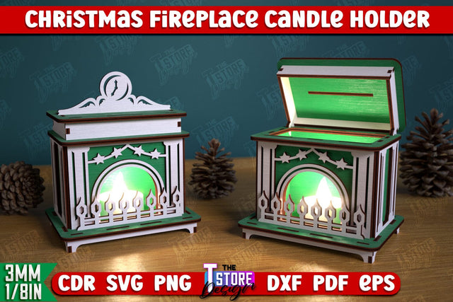 Christmas Candle Holder | Candlestick | Decorative Fireplace | Christmas Decor | CNC File SVG The T Store Design 