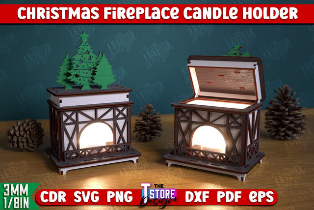 Christmas Candle Holder | Candlestick | Decorative Fireplace | Christmas Decor | CNC File SVG The T Store Design 