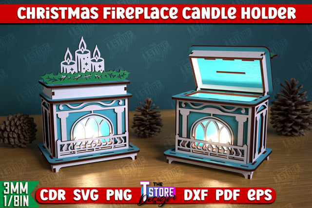 Christmas Candle Holder | Candlestick | Decorative Fireplace | Christmas Decor | CNC File SVG The T Store Design 