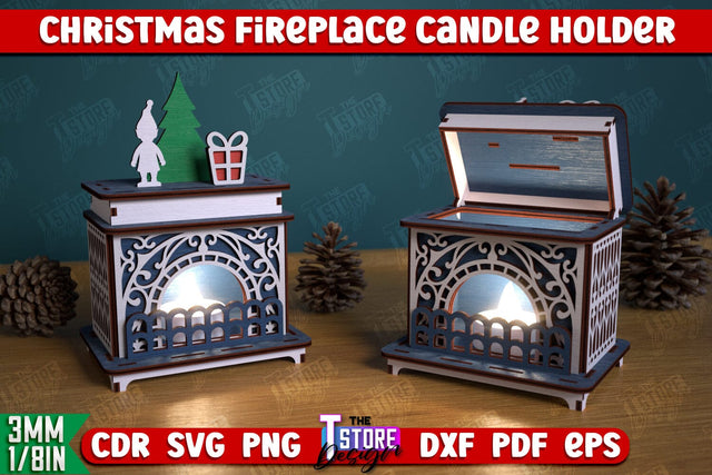 Christmas Candle Holder | Candlestick | Decorative Fireplace | Christmas Decor | CNC File SVG The T Store Design 