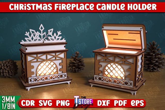 Christmas Candle Holder | Candlestick | Decorative Fireplace | Christmas Decor | CNC File SVG The T Store Design 
