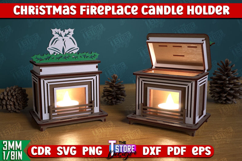 Christmas Candle Holder | Candlestick | Decorative Fireplace | Christmas Decor | CNC File SVG The T Store Design 