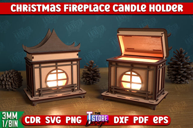 Christmas Candle Holder | Candlestick | Decorative Fireplace | Christmas Decor | CNC File SVG The T Store Design 