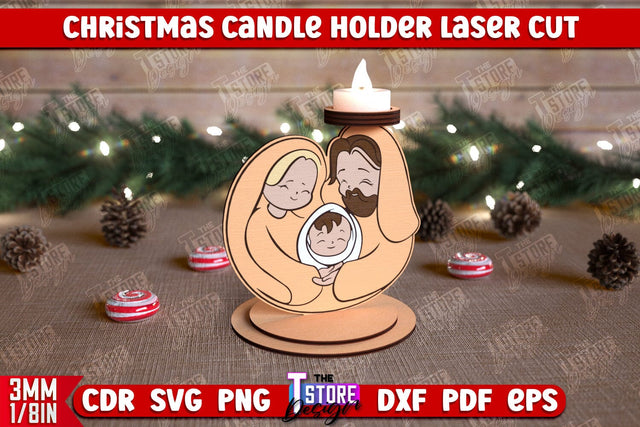 Christmas Candle Holder | Candlestick | Standing Figurines | Christmas Decor | CNC File SVG The T Store Design 