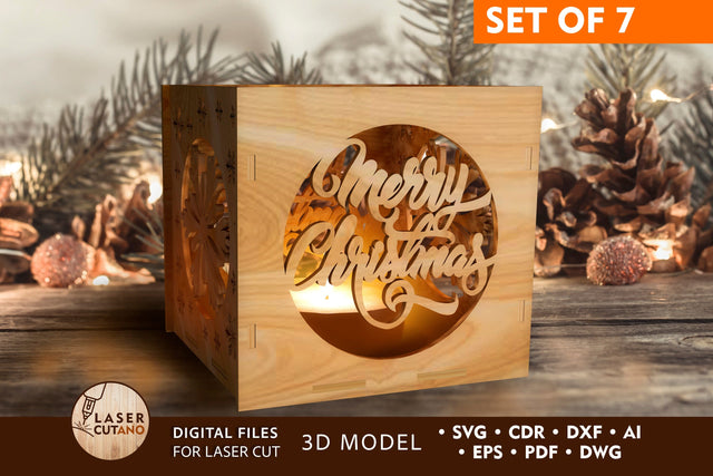Christmas Candle Holder Set Template Laser Cut Files SVG LaserCutano 