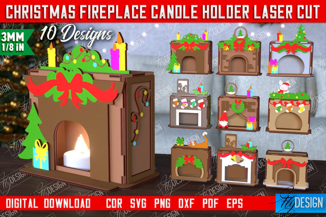 Christmas Candle Holders Bundle | Candlestick | Decorative Fireplace | Christmas Decor | CNC Files SVG Fly Design 