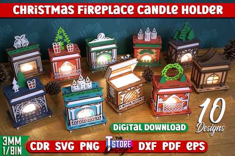 Christmas Candle Holders Bundle | Candlestick | Decorative Fireplace | CNC Files SVG The T Store Design 