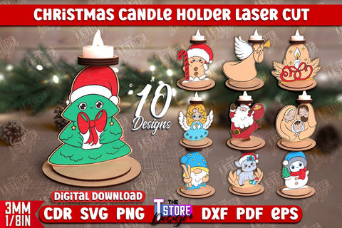 Christmas Candle Holders Bundle | Candlestick | Standing Figurines | Christmas Decor | CNC File SVG The T Store Design 