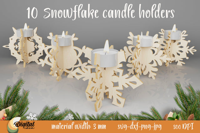 Christmas candle holders lasercut bundle. 3D Snowflake SVG SVG Evgenyia Guschina 