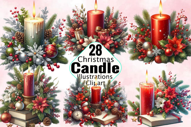 Christmas Candle Watercolor Clipart, PNG Sublimation SVGArt 