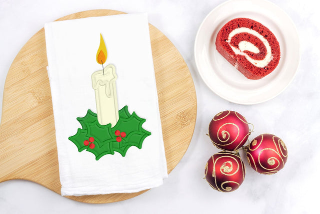 Christmas Candle with Holly Applique Embroidery Embroidery/Applique DESIGNS Designed by Geeks 