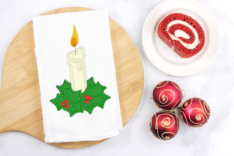 Christmas Candle with Holly Applique Embroidery Embroidery/Applique DESIGNS Designed by Geeks 