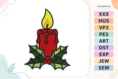 Christmas Candle with Holly Leaves Embroidery Design Embroidery/Applique DESIGNS sg embroidery 