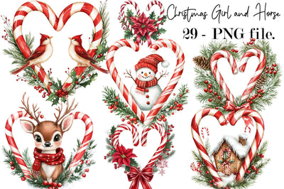 Christmas candy cane heart clipart PNG Sublimation SVGArt 