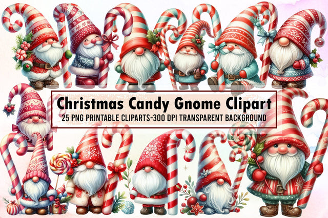 Christmas Candy Cane Icing Gnome Clipart Sublimation designartist 