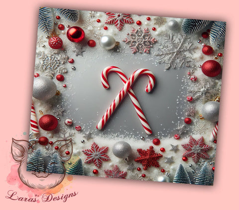 Christmas Candy Canes 20oz Tumbler Wrap, Christmas Tumbler, Candy Cane Design, Silver Snowflakes, 20oz Tumbler Wrap, Holiday Decor, Festive Drinkware, Sublimation Design Sublimation Lara' s Designs 